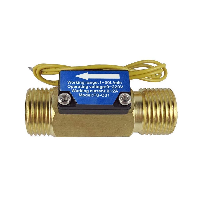 DIGITEN FS-C01 G1/2" BSP Male Thread Brass Water Flow Switch with Filter 1-30L/min, 0-2A/ 0-220V(AC or DC) - Image 1